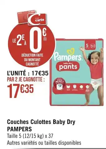 Géant Casino Couches Culottes Baby Dry PAMPERS offre