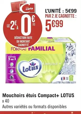 Géant Casino Mouchoirs étuis Compact+ LOTUS offre
