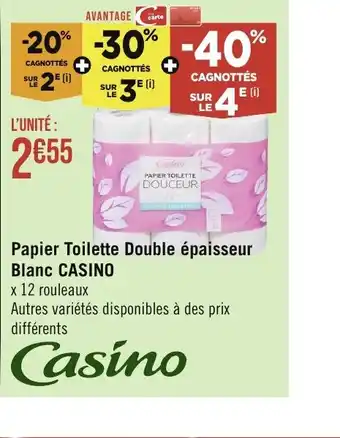 Géant Casino Papier Toilette Double épaisseur Blanc CASINO offre