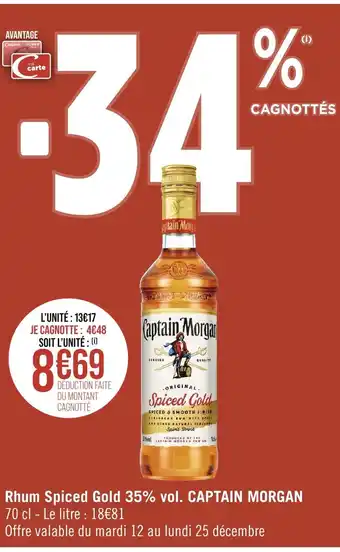 Géant Casino Rhum Spiced Gold 35% vol. CAPTAIN MORGAN offre