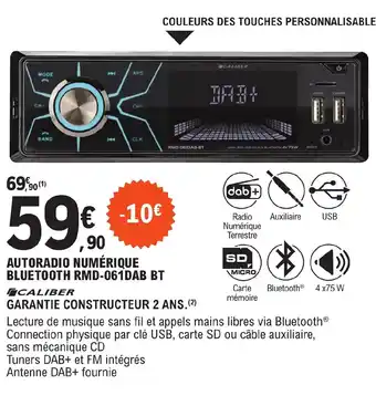 E.Leclerc L'Auto AUTORADIO NUMÉRIQUE BLUETOOTH RMD-061DAB BT offre