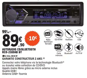 E.Leclerc L'Auto AUTORADIO CD/BLUETOOTH RCD-238DAB BT offre