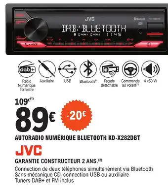 E.Leclerc L'Auto AUTORADIO NUMÉRIQUE BLUETOOTH KD-X282DBT offre