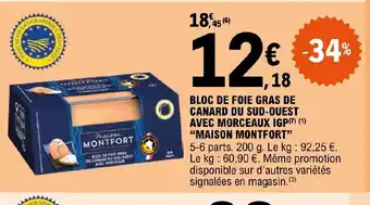 E.Leclerc BLOC DE FOIE GRAS DE CANARD DU SUD-OUEST AVEC MORCEAUX offre