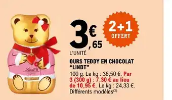 E.Leclerc OURS TEDDY EN CHOCOLAT "LINDT" offre