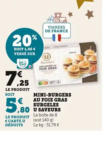 Super U MINI-BURGERS AU FOIE GRAS SURGELES offre