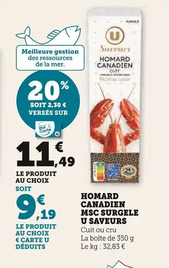 Super U HOMARD CANADIEN MSC SURGELE offre