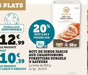 Super U ROTI DE DINDE FARCIE AUX CHAMPIGNONS FORESTIERS SURGELE offre