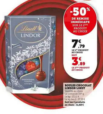 Super U BOULES CHOCOLAT LINDOR LINDT offre