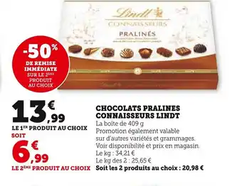 Super U CHOCOLATS PRALINES CONNAISSEURS LINDT offre