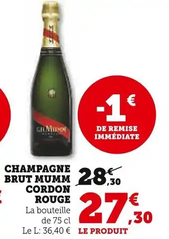Super U CHAMPAGNE BRUT MUMM CORDON ROUGE offre