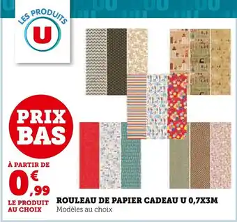 Super U ROULEAU DE PAPIER CADEAU U 0,7X3M offre