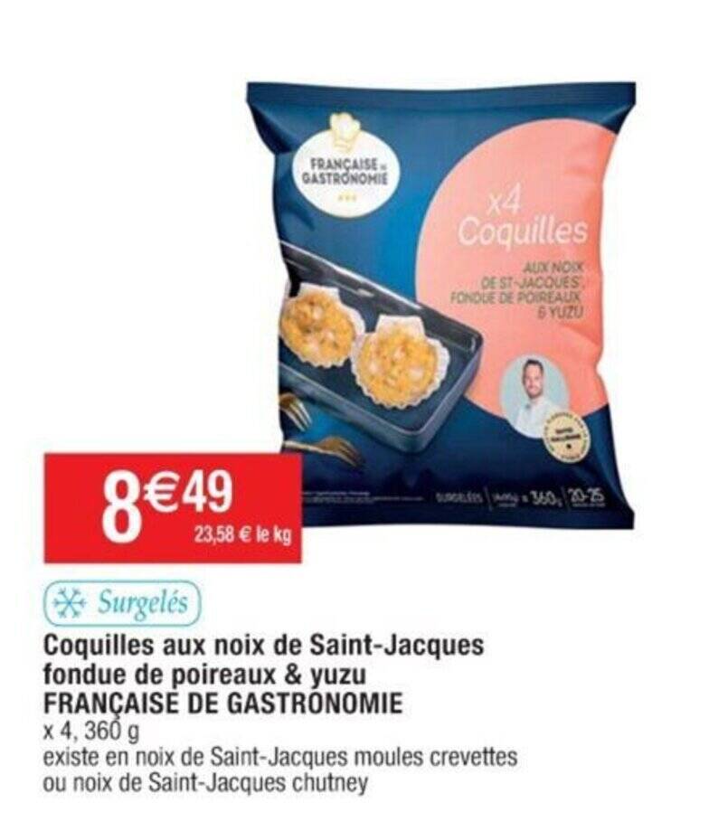 Promo Coquilles aux noix de SaintJacques fondue de poireaux & yuzu