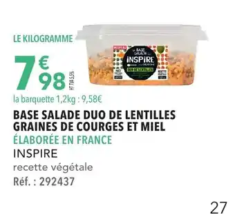 METRO BASE SALADE DUO DE LENTILLES GRAINES DE COURGES ET MIEL ÉLABORÉE EN FRANCE offre