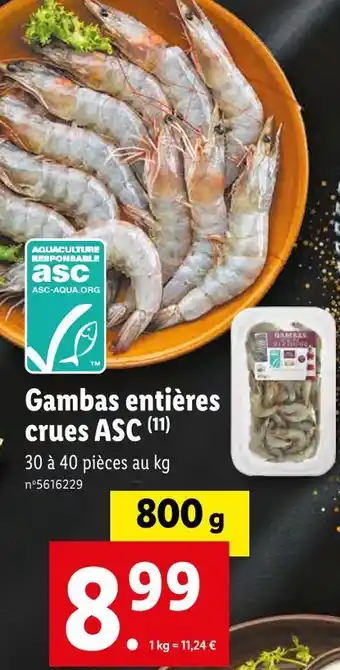 Lidl Gambas entières crues asc offre