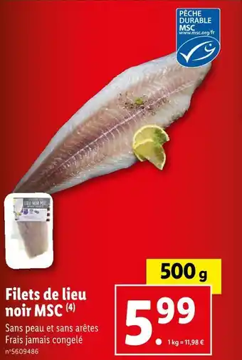 Lidl Filets de lieu noir msc offre
