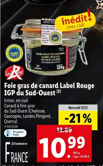 Lidl Foie gras de canard label rouge igp du sud-ouest offre
