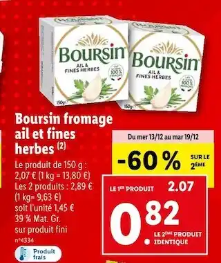 Lidl Boursin fromage ail et fines herbes offre