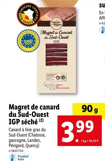 Lidl Saveurs de nos régions magret de canard du sud-ouest igp séché offre