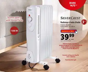 Lidl Silvercrest radiateur à bain d’huile offre