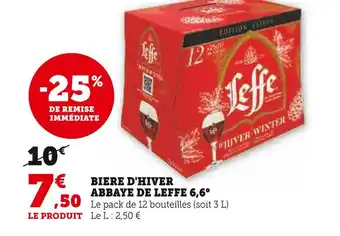 Super U Leffe biere d'hiver abbaye 6,6° offre