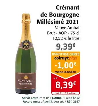 Colruyt Crémant de bourgogne millésimé 2021 offre