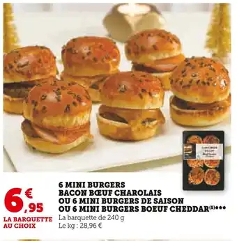 U Express 6 mini burgers bacon bœuf charolais ou 6 mini burgers de saison ou 6 mini burgers boeuf cheddar offre