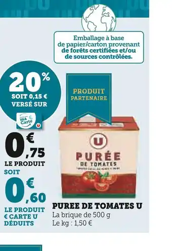 Super U U puree de tomates offre