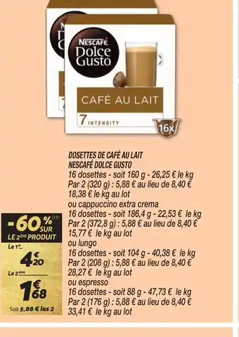 Netto DOSETTES DE CAFÉ AU LAIT NESCAFÉ DOLCE GUSTO offre