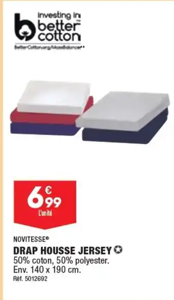 ALDI DRAP HOUSSE JERSEY 50% coton, 50% polyester. Env. 140 x 190 cm. Réf. 5012692 offre
