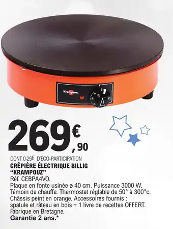 E.Leclerc CRÊPIÈRE ÉLECTRIQUE BILLIG "KRAMPOUZ” offre