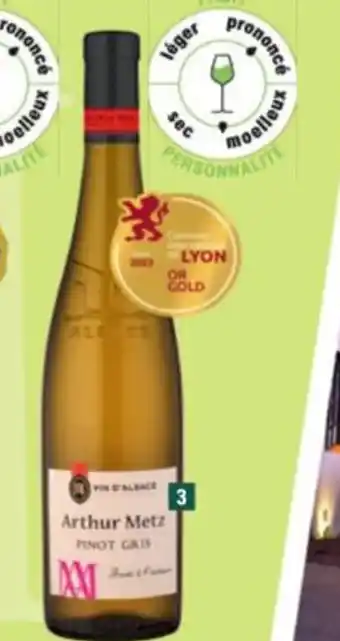 E.Leclerc AOP (3) PINOT GRIS MÉDAILLÉ BLANC DEMI-SEC "ARTHUR METZ" offre
