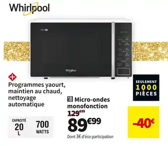 Conforama Whirlpool micro-ondes monofonction mwp201w offre