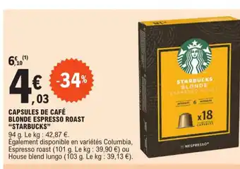 E.Leclerc CAPSULES DE CAFÉ BLONDE ESPRESSO ROAST "STARBUCKS" offre