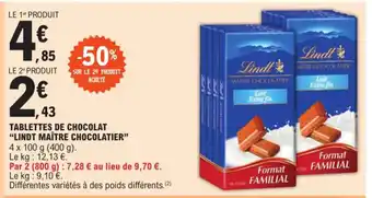 TABLETTES DE CHOCOLAT "LINDT MAÎTRE CHOCOLATIER"