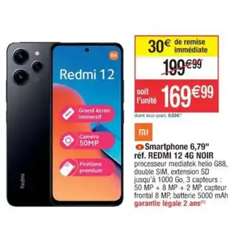 Cora x Carrefour Smartphone 6,79réf. REDMI 12 4G NOIR offre