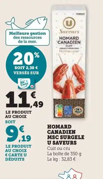 Hyper U HOMARD CANADIEN MSC SURGELE offre