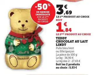 Hyper U TEDDY CHOCOLAT AU LAIT LINDT offre