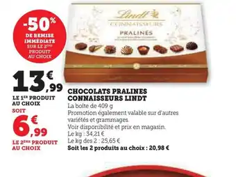 Hyper U Chocolats pralines connaisseurs lindt offre
