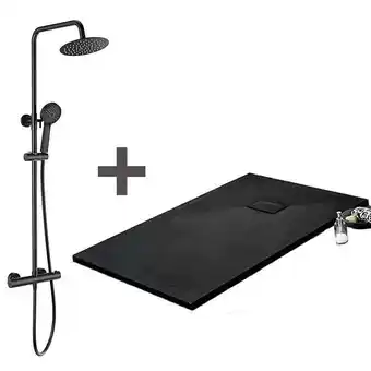 Bricorama Pack receveur de douche 70 x 100 cm extra plat noir + colonne de douche thermostatique noir mat offre