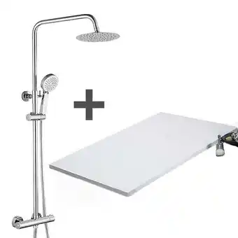 Bricomarché Pack receveur de douche 70 x 90 cm extra plat blanc + colonne de douche thermostatique chromée offre