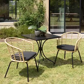 Bricorama Malo - salon de jardin 2 pers. - 1 table carrée 70x70cm et 2 fauteuils beiges et noirs en rotin synthétique offre