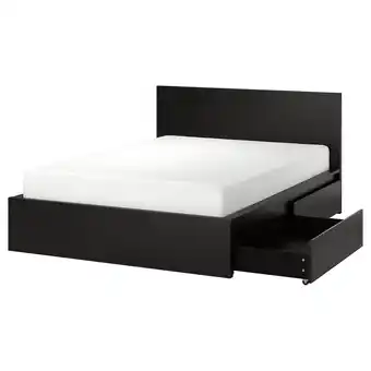 IKEA Malm cadre de lit, haut, 2 rangements, brun noir/leirsund, 180x200 cm offre