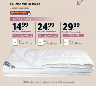 Lidl Couette anti-acariens offre