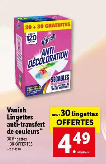 Lidl Vanish Lingettes anti-transfert de couleurs offre