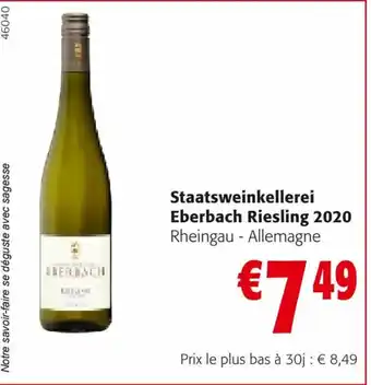 Colruyt Staatsweinkellerei Eberbach Riesling 2020 Rheingau offre