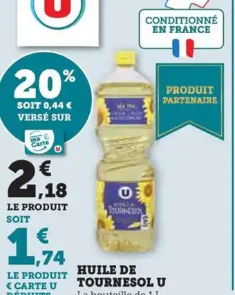 Hyper U HUILE DE TOURNESOL U offre