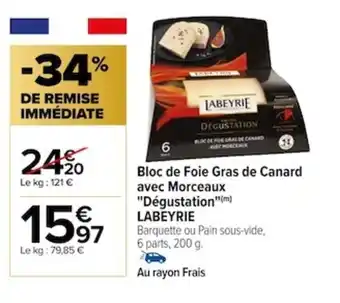 Carrefour Bloc de Foie Gras de Canard avec Morceaux "Dégustation"(m) LABEYRIE offre