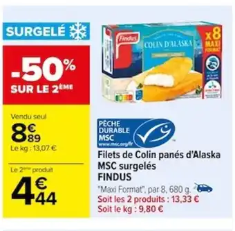 Carrefour Filets de Colin panés d'Alaska MSC surgelés FINDUS offre