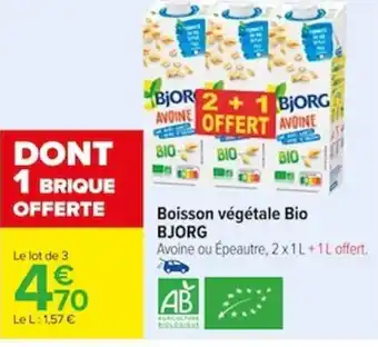 Carrefour Boisson végétale Bio BJORG offre